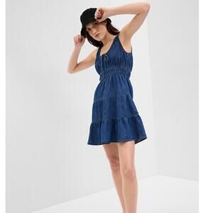 GAP Organic Cotton Denim Tiered Mini Dress Women Sz M NWT
